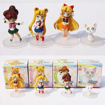 4gab/set Sailor moon Tsukino Venēra, Jupiters Artemis Kaķis PVC Attēls Rotaļlieta Ar Dāvanu, ar Kasti