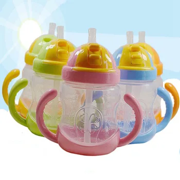 5 Krāsas 280ml Bērnu Pudele Bērniem Kausa Silikona Sippy Bērniem Mācību Tases Cute Baby Dzeramā Ūdens Salmu Rokturis Barošanas Pudeles