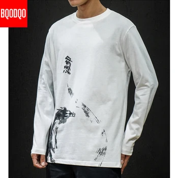 5XL Drukāt Anime T Krekls Vīriešiem Black Dragon Smieklīgi Tshirt Streetwear Fitnesa t-veida krekli Vīriešu RUDENS garām Piedurknēm Hip Hop Gadījuma Augšu