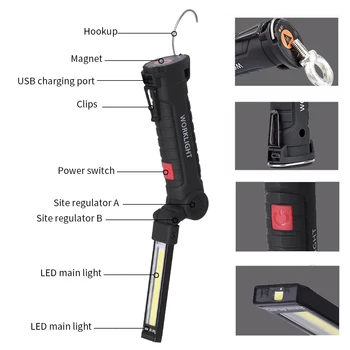 ANJOET Darba indikators USB Uzlādējams LED Gaismas Magnētisko Slim Bar Nolokāmi, ar Galvu Pagriezt par 360 Grādiem Pārnēsājamo kabatas Lukturīti
