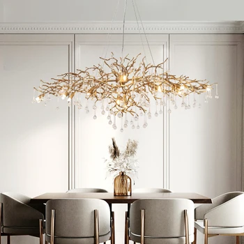 Artfan vara lustra, bēniņu zālē gaismas luksusa villa ēdamistabas ilgi kristāla tīrs varš eiropas stila dzīvojamā istaba koku gaismas