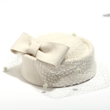 Austrālijas Cepure Līgava Elegants Vilnas Marli Loku Aviokompānijas Stjuarte Balts Sieviešu Fedora Caps Oficiālu Dāmu Cepuru Royal Stila Dome Chapeu
