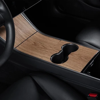Auto Interjera protrctive plāksteris Tesla Model 3/Modelis Y 2017-2020 koka tekstūru centrālā vadības paneļa vāku
