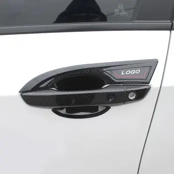 Auto oglekļa šķiedras black Ārējā Durvju Roktura Bļodā Rāmis vizuļi Vāciņš Melns, Uzlīmes Honda Civic 2016 2017 2018 2019 ar logo