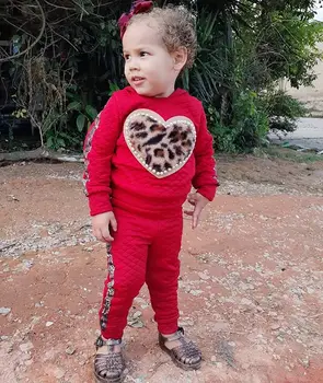 Baby girl 2gab apģērbs , garas piedurknes leopard džemperis top un garas bikses rudens apģērbu divas gabals uzvalks, meitenēm