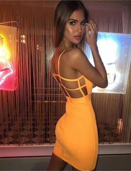 Bezmaksas Piegāde Sievietes Vasaras Sexy Backless Zaļa, Rozā, Oranža Pārsējs Kleita 2019 Dizaineru Modes Puse Kleita Vestido
