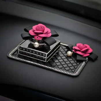 Bling Rhinestone Auto Gaisa Atsvaidzinātājs Rose Puķu Paneļa Smaržas Turētājs Kristāla Camellia Auto Smaržas Izkliedētāji Dekoru Sievietēm