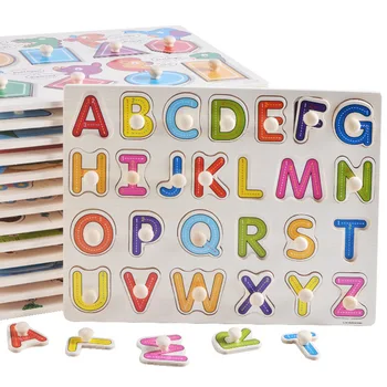 Bērniem, Montessori Izglītības Koka Puzli, Rotaļlietu Roku Paķert Valdes Uzstādīt Ģeometriskā Forma Krāsa Numuri Alfabēta Puzzle Rotaļlietas