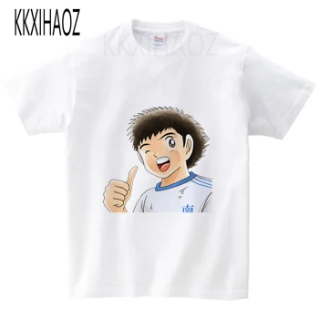 Bērniem Īsām Piedurknēm T-Krekli Zēniem Meitenes Captain Tsubasa druka t kreklu Bērniem Anime puika vasarā balts Tops 2-15 Gadiem