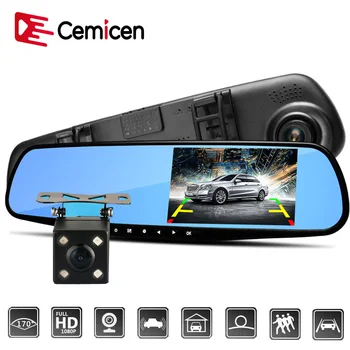 Cemicen 4.3 Collu Full HD 1080P Automašīnas Dvr Kamera Auto Atpakaļskata Spogulī, Digitālo Video Ierakstītāju Dual Objektīvs Registratory Videokamera