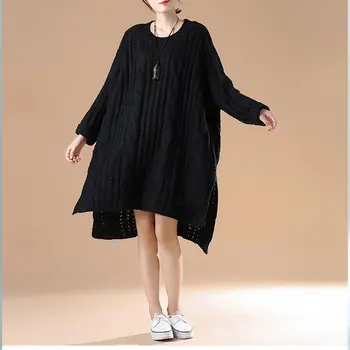 DIMANAF Plus Lieluma Džemperis Sievietēm Adīšanas Džemperi Ilgi Stila Sabiezējums Silts Modes Gadījuma Vintage Ziemas Zaudēt Jauno Gadu Kleita