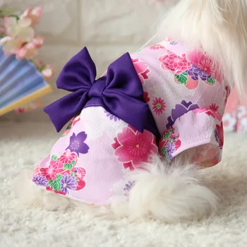 DOGGYZSTYLE Pet Suns, Japānas Kimono Kleita Drēbes Kucēns Puķu Princese Peldmēteļi Kleita Apģērbs Suņu Kaķu Chihuahua 2 Krāsas