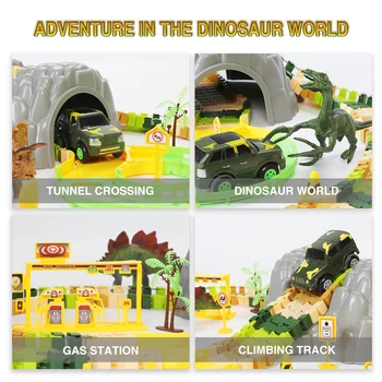 Dinozauru Izsekošanas Rotaļlietu Komplekts DIY Simulācijas Dzelzceļa Džungļu Elastīgu Sacīkšu Trases Auto Izglītojošas Rotaļlietas Bērniem Zēni