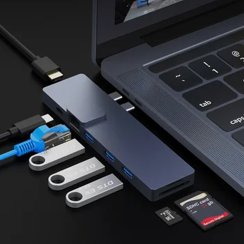 Divējāda Tipa c HUB ar Thunderbolt 3 USB3.0 SD/TF Card Reader 4K HD MacBook Pro datorā 2019 2018 2017 13