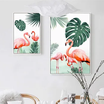 Drukāt Audekls Gleznas, Ziemeļvalstu, Skandināvu Biroja Sienas Plakātu Mākslas Aina Dzīvojamā Istaba Tropu augi un flamingo