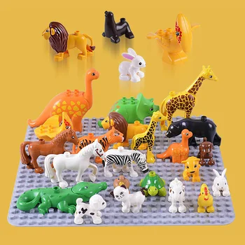 Duploes Dzīvniekiem Sērijas Komplekts Lielām Daļiņām, Celtniecības Bloki DIY Liels Ķieģeļu Montāža Skaitļi Dinozauri Izglītības Rotaļlietas, Dāvanas