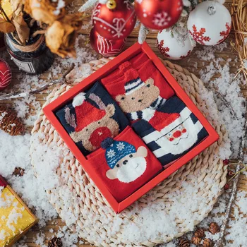 Dāmas Mīksts un Elpojošs Ziemassvētku Dāvanu kastīte Sarkanā Karikatūra Dzīvnieku Jautri Ziemas Pieaugušo Kokvilnas Ziemassvētku Zeķes