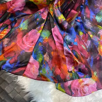 Dāmas Tīra Zīda Garo Šalli Cape Modes Aksesuāru Zīmola Rozes Dizaina Sieviešu Šalles Vasaras Pludmales Lakatu, Cover-up, Sarkana Un Zila