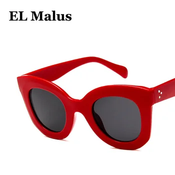 [EL Malus]Retro Cat Eye Rāmis Sieviešu Saulesbrilles UV400 Biezs Sarkans Melns Spogulis Toņos, Saules Brilles Mens Designer Fashion Sieviete