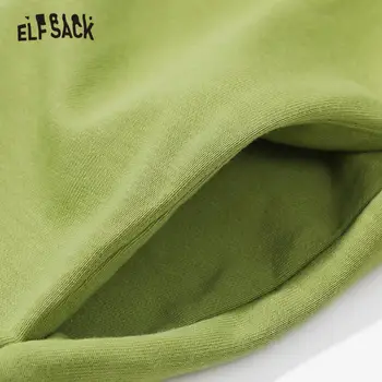ELFSACK Zaļā Grafiskais Izdrukāt Gadījuma Hoodies Kleita Sievietēm,2020. Gada Rudenī ELF Vintage Aukliņu korejas Dāmas Ikdienas Ikdienas Kleitas