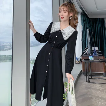 Elegants Temperaments Kleita Sieviešu 2020. gada Rudenī Gadījuma Modes Atloks Augsta Vidukļa Vienu Krūtīm, Sievietes Kleitu Mujer Vestidos E271