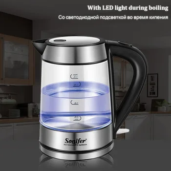 Elektriskā Tējkanna Zilu LED Gaismas Stikla Tējkanna 2200W Virtuves Smart Svilpe Tējkanna Patvāra Ātri Apkures Viršanas pot Tējas Sonifer