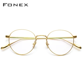 FONEX Tīra Titāna Briļļu Rāmis Vintage Vīriešu Kārtas Tuvredzība Optisko Recepšu Brilles Rāmji Sieviešu Retro Ovālas Brilles 893