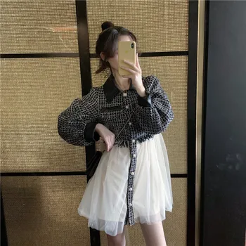Franču Vintage Mini Kleita Sievietēm Ar Garām Piedurknēm Pogas Pasaku Retro Puse Kleita Sieviešu Viengabala Kleita Korejas Rudens Apģērbu 2020