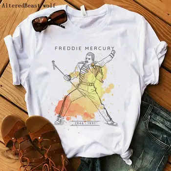 Freddie Mercury t krekls Sievietēm modē, apģērbu druka Karaliene band tshirt sieviešu topi ar īsām piedurknēm streetwear sievietēm, o-veida kakla gudrs krekls