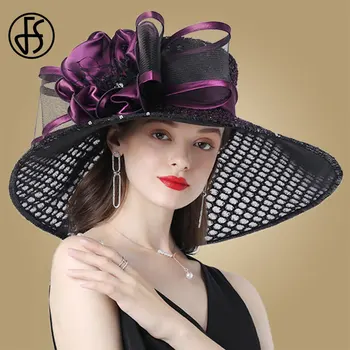 GAIŠI Violeta Dāmas Fascinator Cepures Kāzu Kentucky Derby Cepures Sievietēm, Ziedu Cepures Liela Mēroga Malām Fedora Organza Cepuri Baznīca