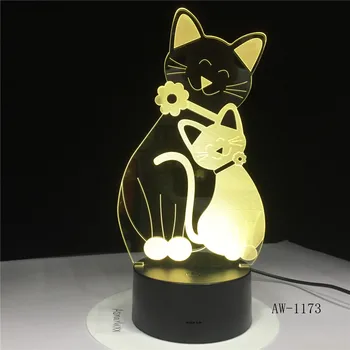 Gudrs Flash Kaķis, Lampa, 7 Krāsas Maiņa Nightlight Gaismas 3D Kaķis Noskaņojumu Touch Lampu Mājas Dekors Bērniem Dāvanas Kritums AW-1173