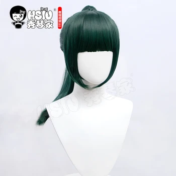 HSIU Anime Jujutsu Kaisen Cosplay Maki Zenin Parūka, Tumši zaļš zirgaste īsiem matiem + Bezmaksas dāvana zīmola parūka klp