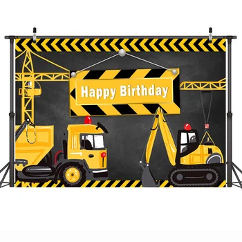 Happy Birthday Fona Būvniecības Tēmu, Fons Dzeltens Meklētājs Kravas Backdrops Zēni Dzimšanas Dienas Svinības Apdare Fotogrāfija