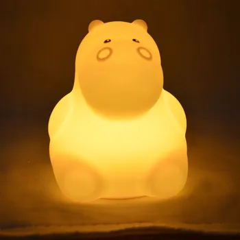 Hippo LED Nakts Vieglā Pieskāriena Sensoru, 9 Krāsas Silikona Galda Lampa Akumulatora Barošanu Guļamistabas Gultas Lampa Bērniem, Bērnu Ziemsvētki Dāvanu