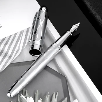 HongDian Metāla Sudraba Strūklaka Pildspalvu Renesanses 5010 Skaists Reljefs Iridum EF/F Nib Rakstot Dāvanu Tintes Pildspalvu Biznesa Birojs