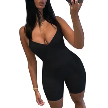 Imcute Modes Sievietes bez Piedurknēm Strappy Jumpsuit Playsuits tīrtoņa Krāsu Sexy V-neck Modes Dāma Džemperis Romper Bikses (Dungriņi)