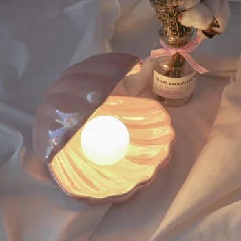 Ins Japāņu Stila Keramikas Shell Pearl Nakts Gaisma Streamer Mermaid Pasaku Shell Nakts Lampas Gultas Mājas Dekorēšana Ziemassvētku Dāvanu