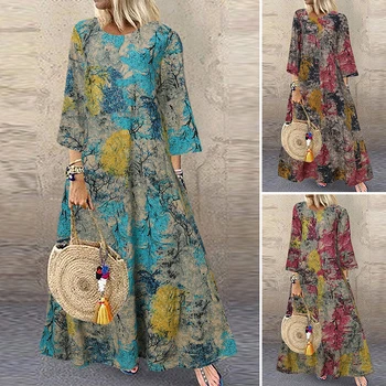 Ir 2021. Pavasara Pārbaudīt Sundress ZANZEA Gadījuma garām Piedurknēm Kleita Sievietēm Vintage Pleds Puse Sen Maxi Vestidos Sieviešu Drēbes Plus Size 7
