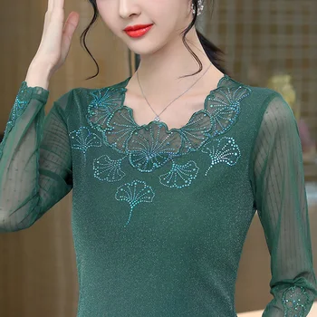 Jaunajā 2020. gada Pavasara rudens garām piedurknēm Acs t-krekls Modes Izšūti dimanta Sieviešu krekls M-4XL Plus lieluma sieviešu apģērbu blusas