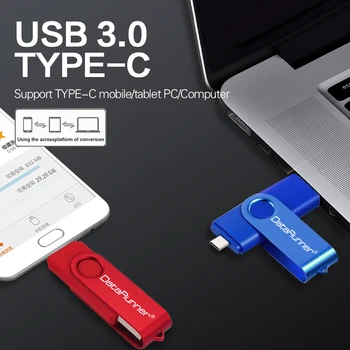 Jaunu DataRunner USB 3.0 Flash Drive TYPE-C Pen Drive 512 GB un 256 gb 128GB 64GB, 32GB USB 3.0 Atmiņas karte memory Stick lielu Ātrumu 2 in 1 Pendrive