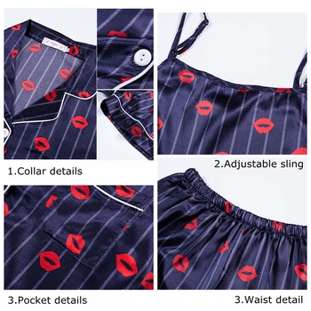 JŪLIJS DZIESMA Mākslīgās Zīda Traipu Pidžamas Komplekti 7 Gabali Sexy Siksna Un Bikses, Saldu Zemeņu Iespiests ar garām Piedurknēm Sleepwear Homewear