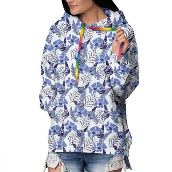 Kanpa Labāko Pārdošanas Sievietes Poliestera 3D Botānika sporta Krekls hoodies sievietēm, Baltā un zilā Dizainu, Modes pelēkā vārna