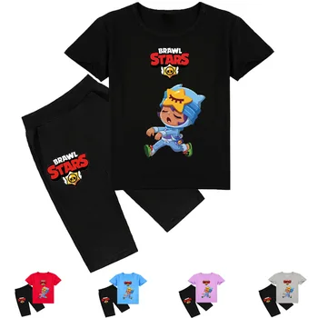 Karstā Brawls Zvaigznes Modes Tīras Kokvilnas Elpojošs Bērnu Apģērbu Karikatūra Izdrukāt Vasaras Gadījuma Apaļu Kakla Īsām Piedurknēm T-krekls