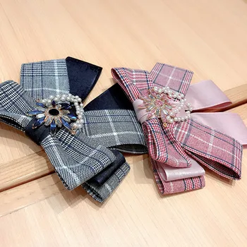 Korejas Modes Pleds daudzslāņu Bowknot Dāmas Auduma tauriņu High-end Pērle Rhinestone Piespraudes un Brošas Sieviešu Piederumi