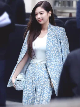 Kpop Seo Jā Ji Viena Krūšu Gadījuma Lielgabarīta Veste Sievietēm ar Kabatām Rudens Jauns Apģērbu Plus Lieluma Modes Bleizeri