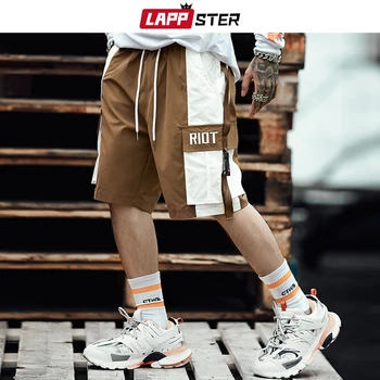 LAPPSTER Vīriešiem Streetwear Haki Sweatshorts 2020. Gada Vasaras Vīriešu Bikses Krāsu Bloku Jostas korejas Modes Joggers Šorti 2XL Kravas Bikses