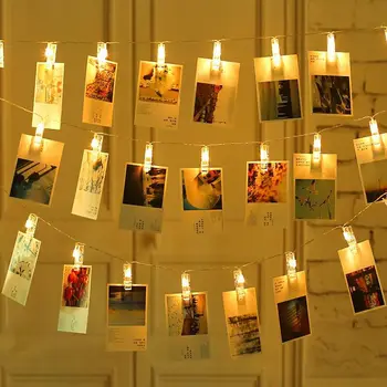 LED Klipu String Gaismas Pasaku Lampas Akumulatora Jauda, atmiņas Kartes, Foto Festivāla Ziemassvētku Vainags Kāzu Svētku Dekorēšana Gaismas 2M