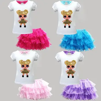 LOL Pārsteigums, Baby Meitenes Vizuļi Apģērbu Komplekts Krekli+Svārki 2gab Bērniem Lol Lelles T Krekls Topi Tee T-Krekls, Svārki