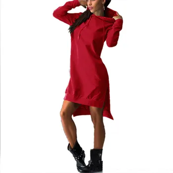 Leosoxs 2020 Rudens Ziemas Modes Sexy Kapuci Apkakles Sieviešu Mini Sadalīt Nelegālo Kleita Gadījuma Cietā garām Piedurknēm Dāmas Kleitas