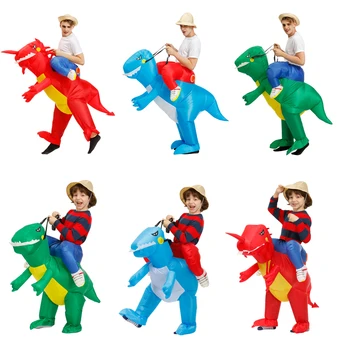 Lielie Bērni Purima Zaļā Dinozauru Piepūšamās Kostīmi Halloween Cosplay Kostīmu Karnevāla Grupa T-Rex Talismans Lomu Spēlē Disfraces